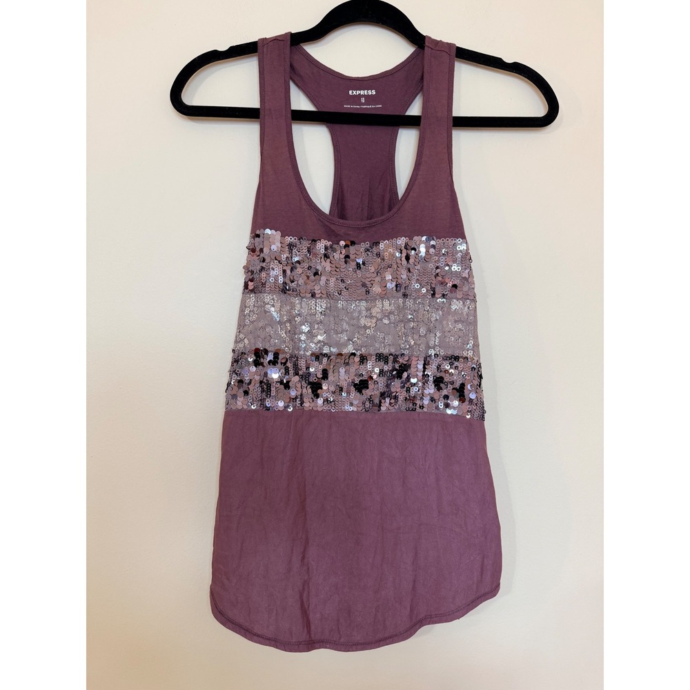 Express Womens XS Plum Purple Sequin Lace Racerback Tank Top Sleeveless Top